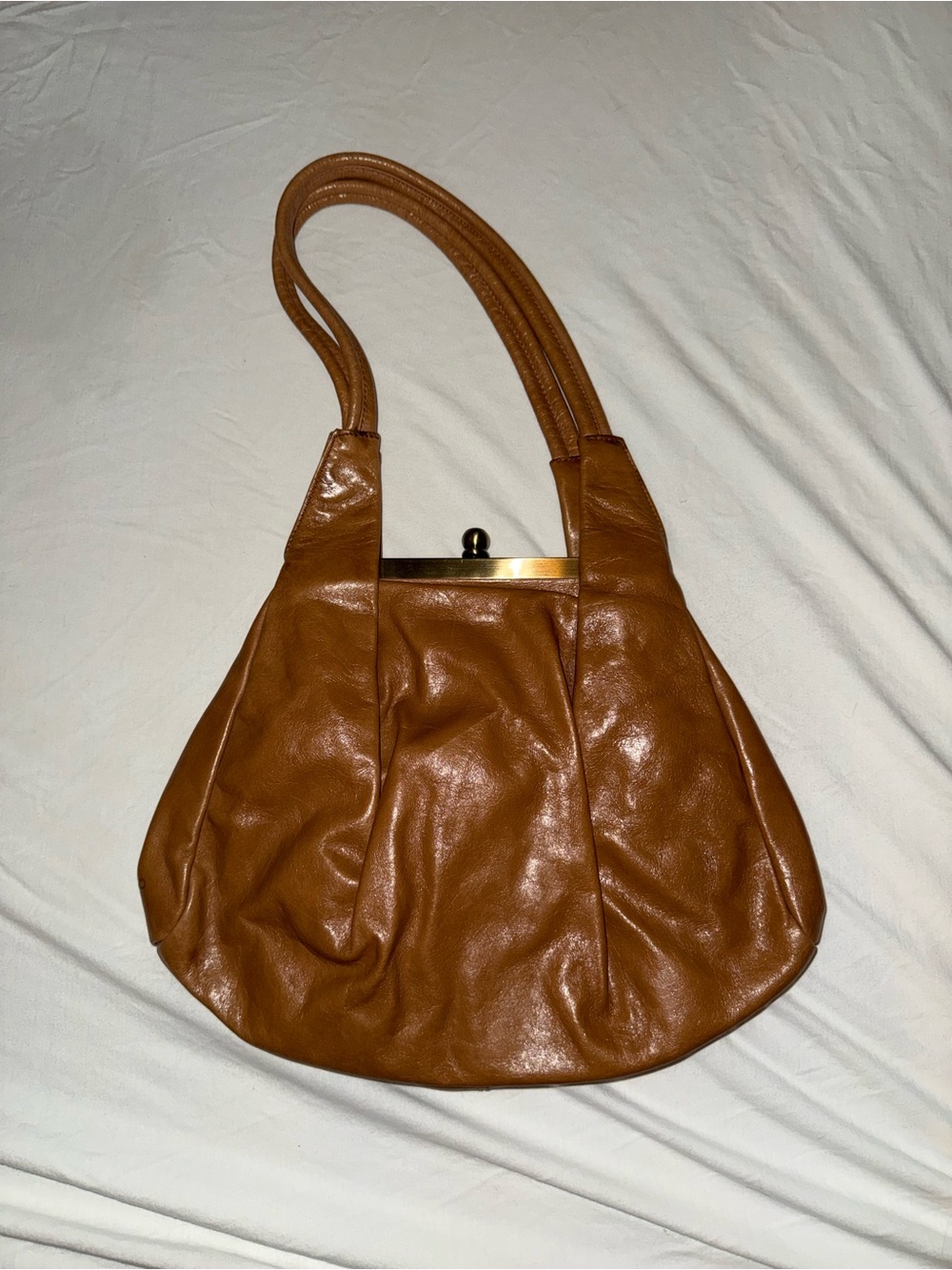 HOBO Cognac Leather Shoulder Bag with Gold Frame